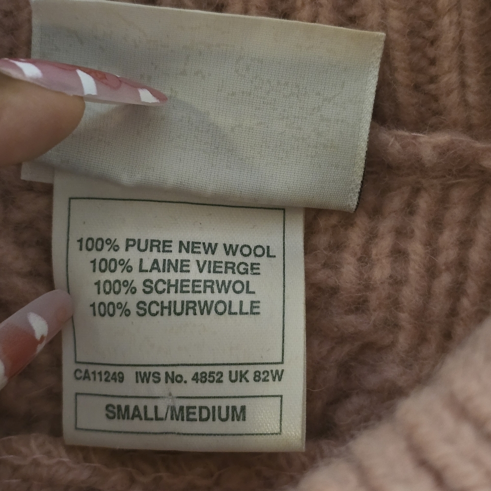 Vintage Laura Ashley Wool Cable Knit Turtleneck Women's Size S/M Pink Scotland - Picture 9 of 13